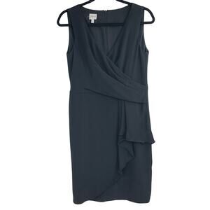 Armani Collezioni Sleeveless Black Faux Wrap Classic Knee Length Dress Size 8